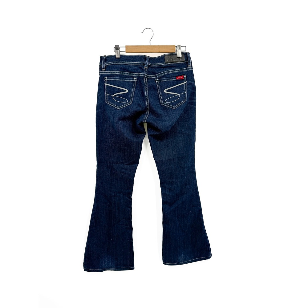 Seven7 Jeans Women 4P Blue Flare Mid Rise Contrast Stitch Stretch Denim - Picture 2 of 11